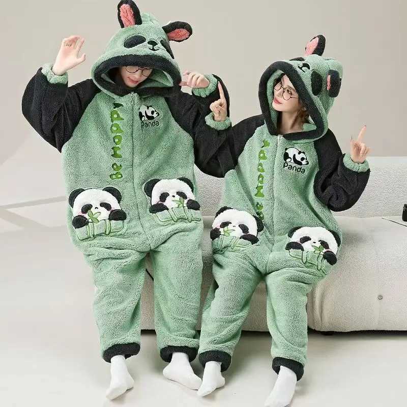Flannel Unisex Winter Onesies For Adults Panda Pajama Women Anime Onesie Pajamas Overalls Lover Animal Hooded Sleepwear JumpsuitC241209C250109