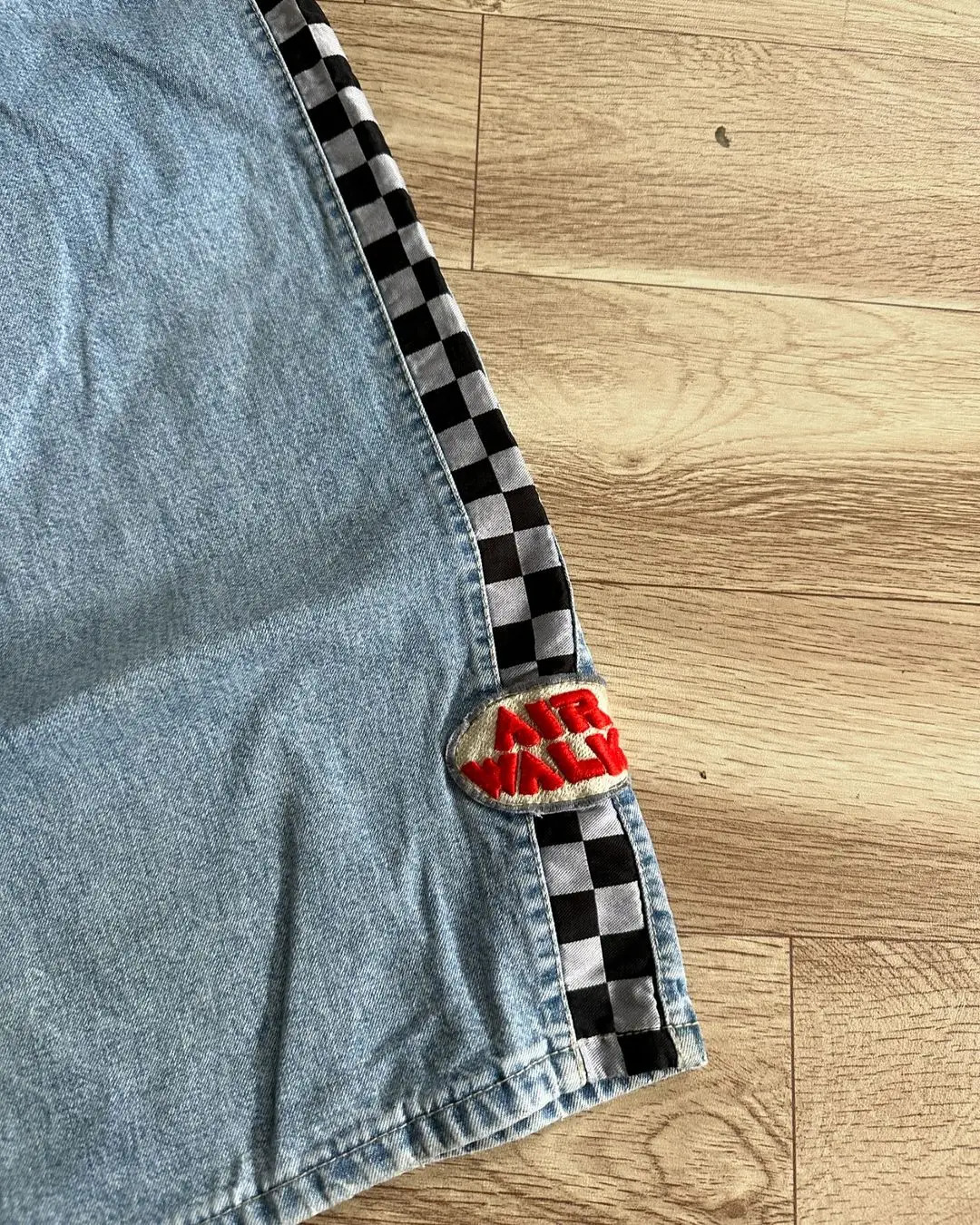American Vintage Racing Check Flag Stripe Pattern Embroidered Jeans Mens Loose Straight Harajuku Y2K Style Skateboarding Pants 241206