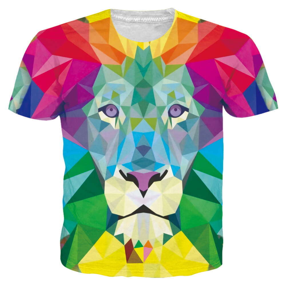 Summer 3D digital printing color coating short sleeved loose round neck casual men's T-shirt