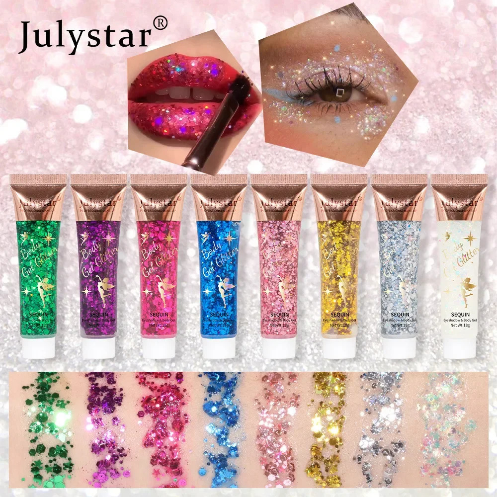 Body Glitter Gel Multifunctional Face Lip Hair Loose Sequins Flash Liquid Eyeshadow Festival Stage Makeup Decoration Cosmetics 241209