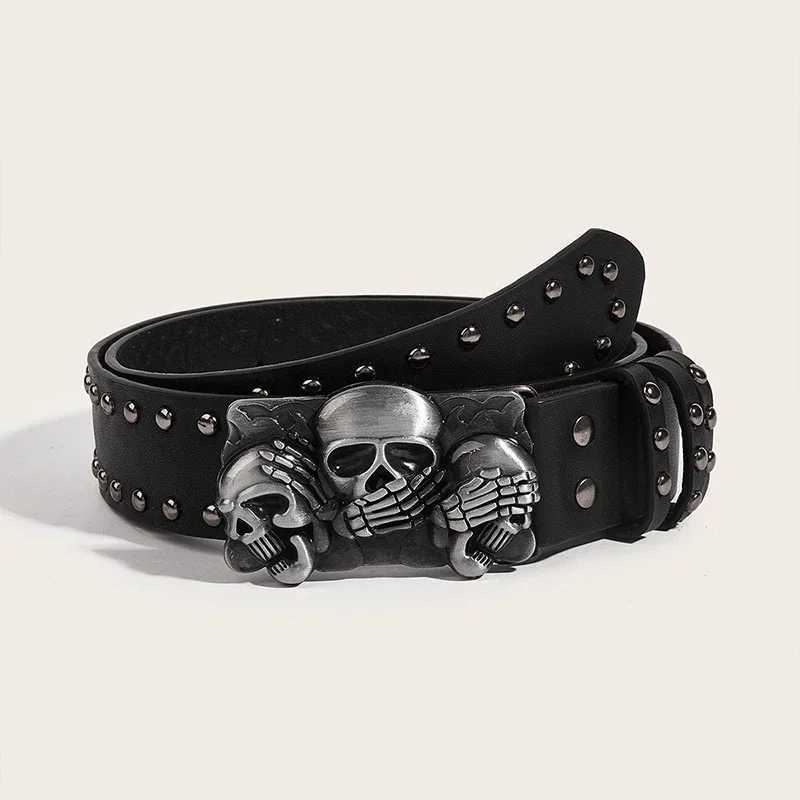 Halloween Skeleton Hand Strap Skeleton Casual Gothic Mens Strap Retro Snap Button Bead Hip Hop Rock Cowboy Decorative Punk Strap X241209