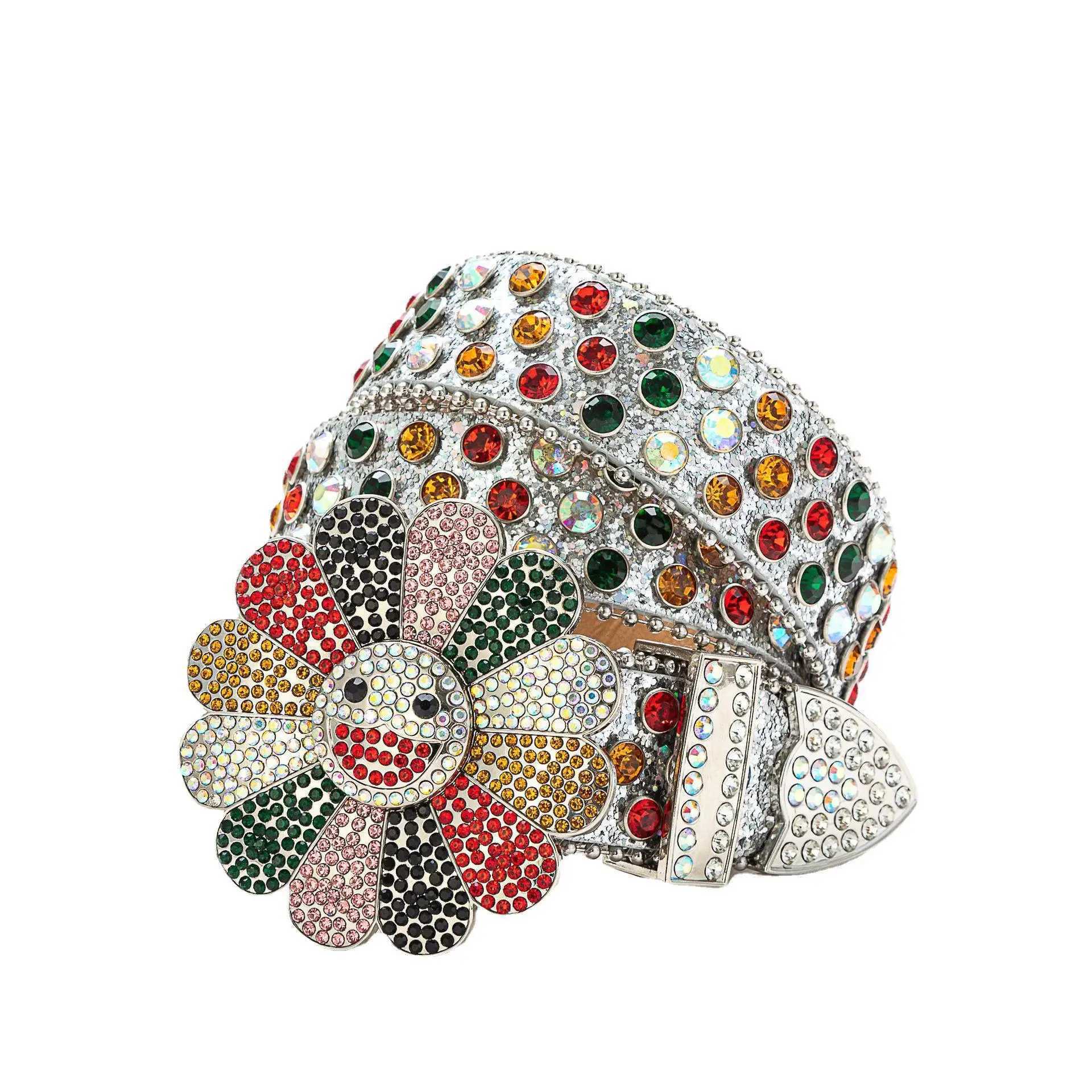 Luxurious and dazzling colorful rhinestone strap fashionable punk hip-hop style rotating buckle strap European street style strap X241209