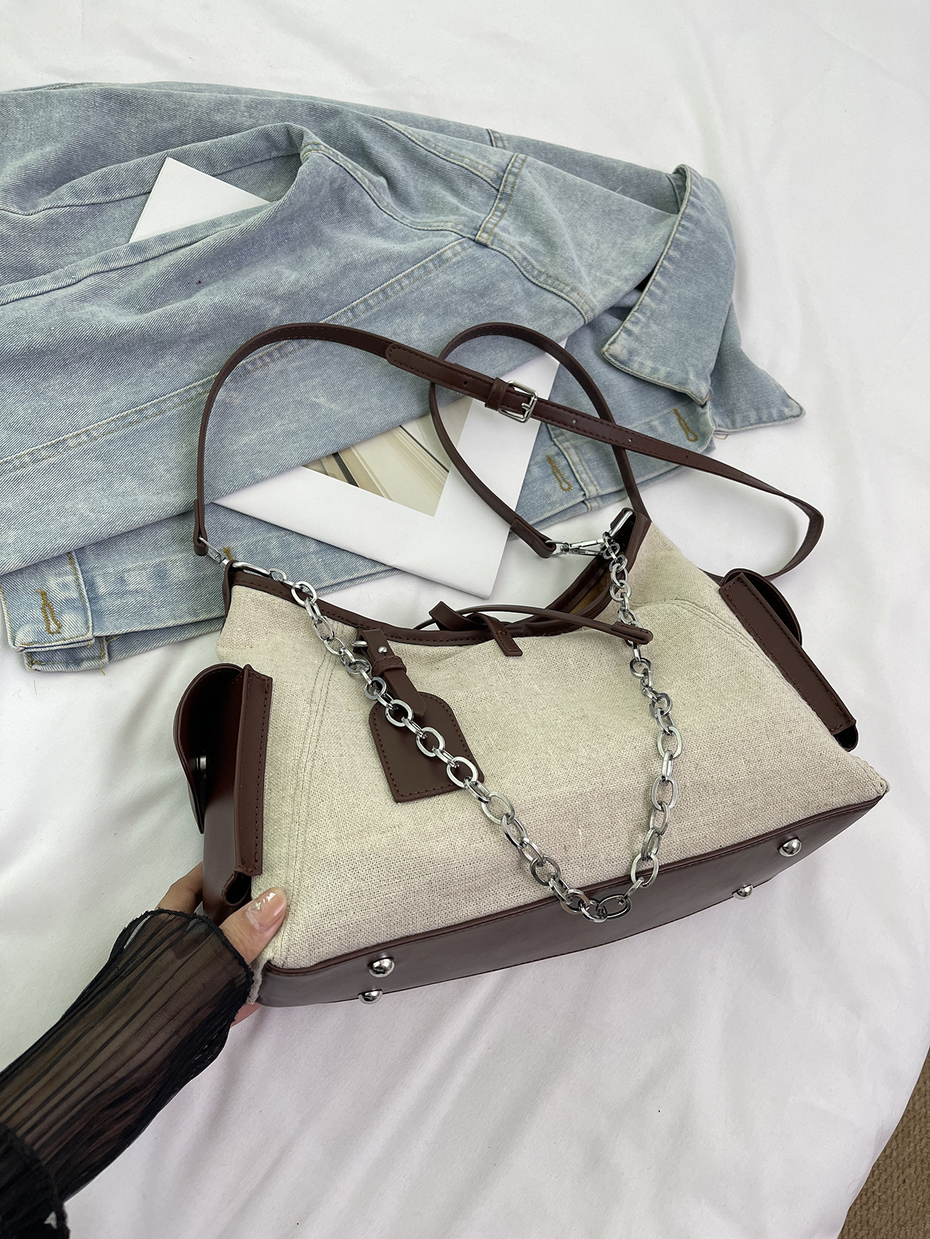 Designer Free Shipping Bag Shoulder Bags Canvas Splicing Large Capacity Tote Underarm Bag Fashion