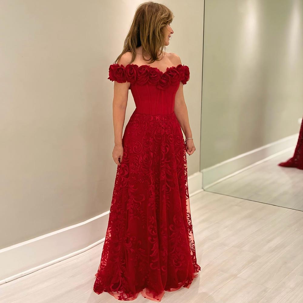 Lace Red Prom Dresses D Wers Appliqued Evening Gowns Off The Shoulder Necke Or Length Special Ocn Formal Wear