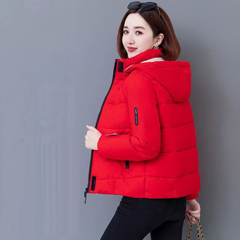 Womens thick wool cotton Parkas winter warm hooded short jacket womens casual solid zipper apron Coats 241209