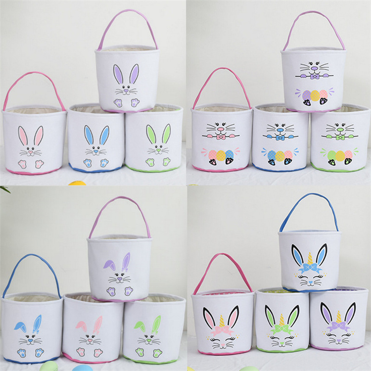 Easter Rabbit Basket Easter Bunny Bags Rabbit Printed Canvas Tote Bag Egg Candies Baskets LT1558