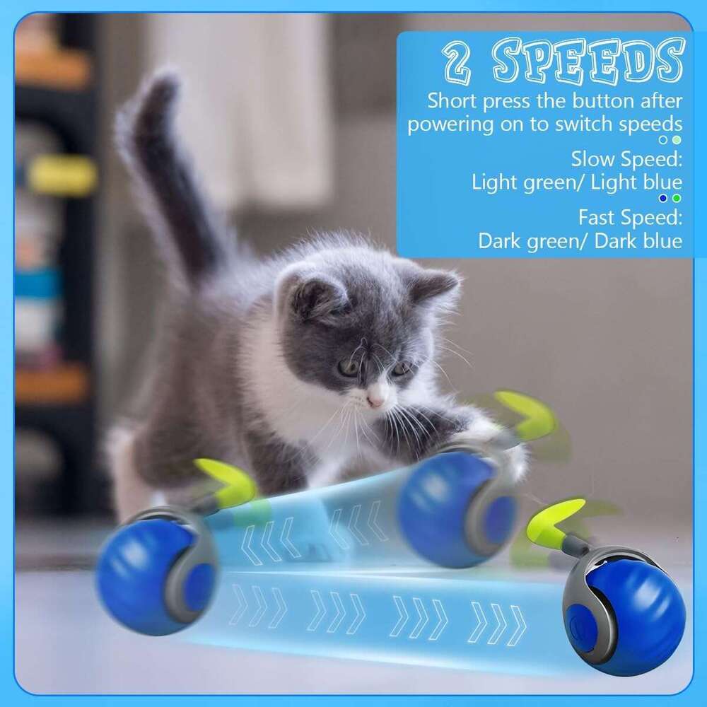 2.0, Speedy Toy, Balls, Automatic Moving Balls for DogToy Ball, Self Rolg Smart Toy Ball Interactive Cat Toys with Tail (Blue)