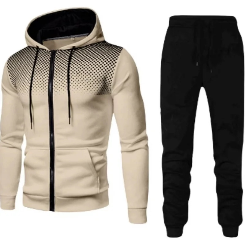 2024 Mens Autumn Winter Sets Zipper HoodiePants Pieces Casual Tracksuit Male Sportswear Clothing Sweat Suit 241209