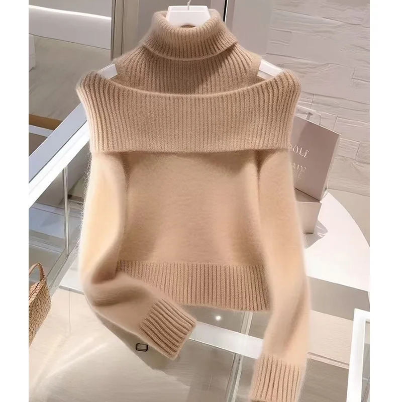 Autumn and Winter Fashionable Turtle Neck Sweater Womens Clothing Retro Simple Wool Knitted Top Elastic Ultra Thin Warm Tensile Strength 241205