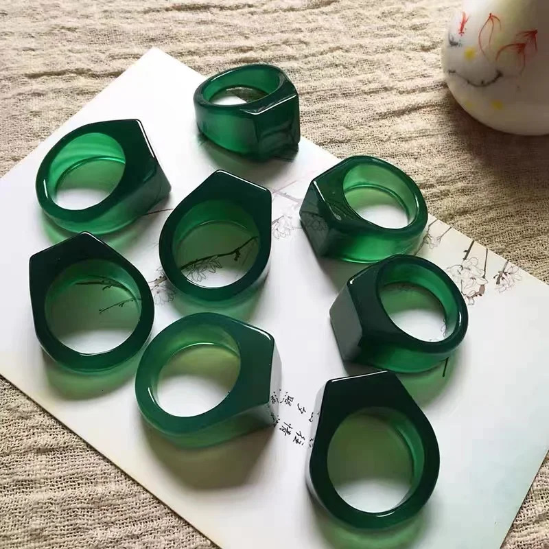 Natural 100% real green jade ring handmade sculpture spanner simple jade ring men party wedding jewelry rings for man gift 241209