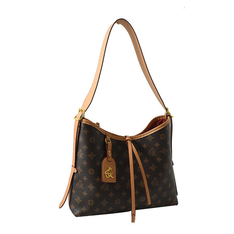 Elegant Old Flower Print Women's Tote Bag - High-End Shoulder Design with Letter Embellishment