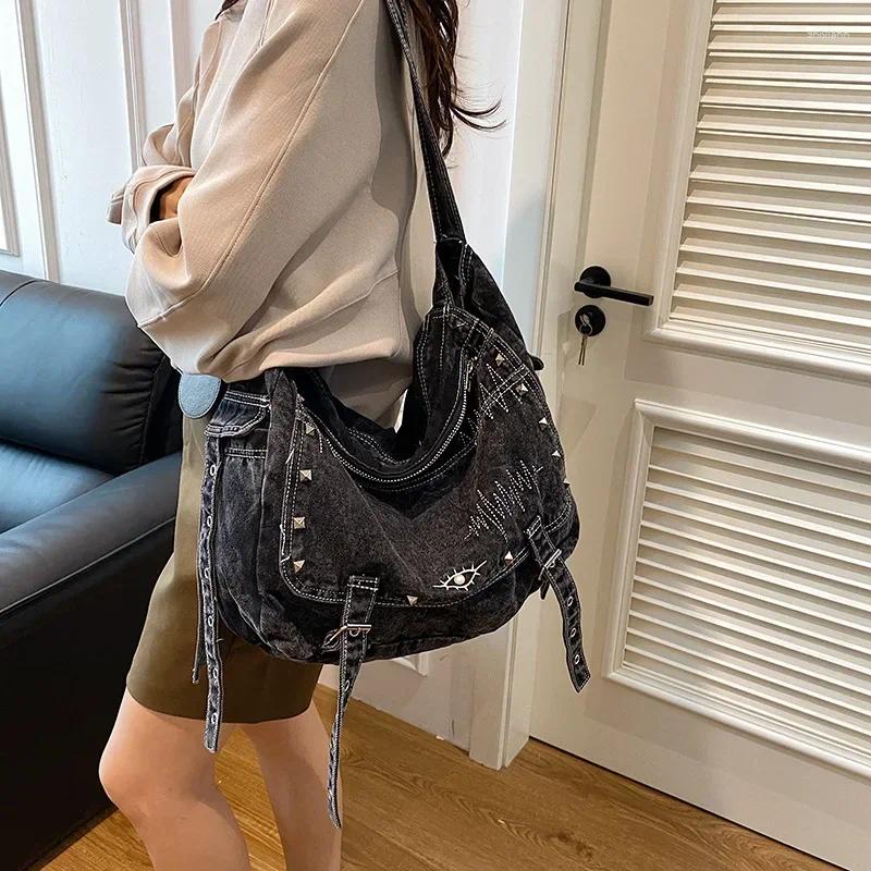 Drawstring Autumn Y2k Denimn Shoulder Bags Vintage Crossbody For Women Large Capacity Female Tote zhanyishengli