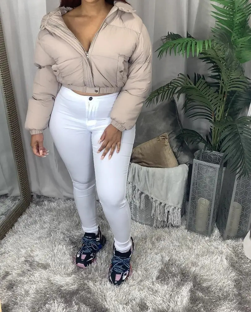 Autumn womens short inflatable jacket cotton pad thick drawstring park zipper winter bubble warm casual street set 241209