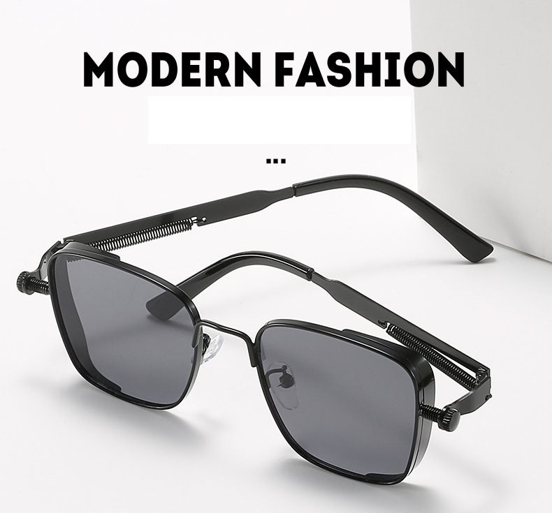 Fashion women's square frame full frame punk style glasses personalised metal spring leg decorative glasses suitable for travelling photos