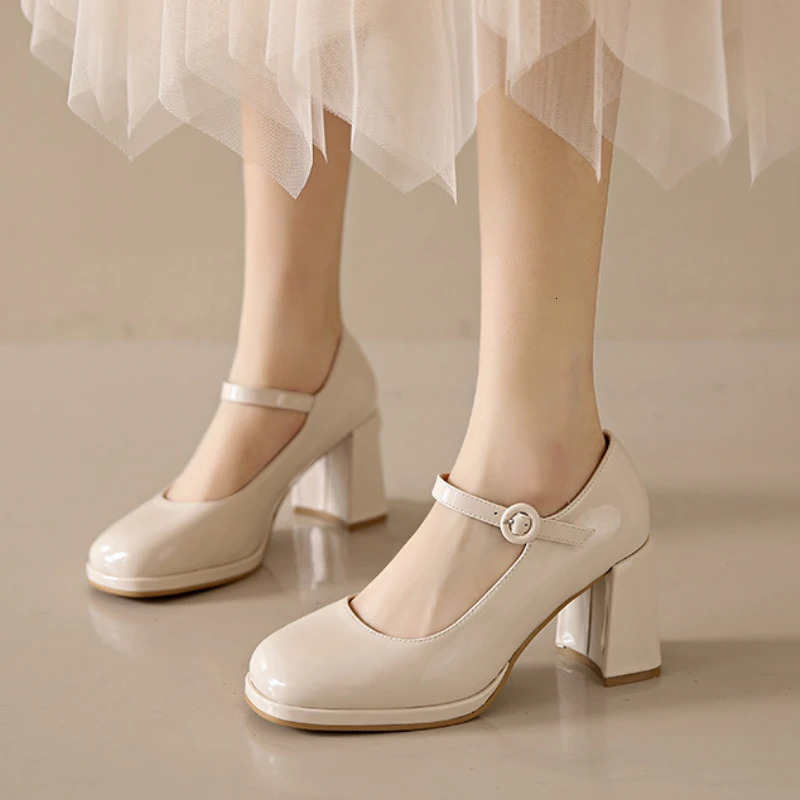 Platform Mary Jane Shoes Women High Heel Party Lolita Shoes Chunky Heel Ladies Shoes Square Headed High Heels Women 241209