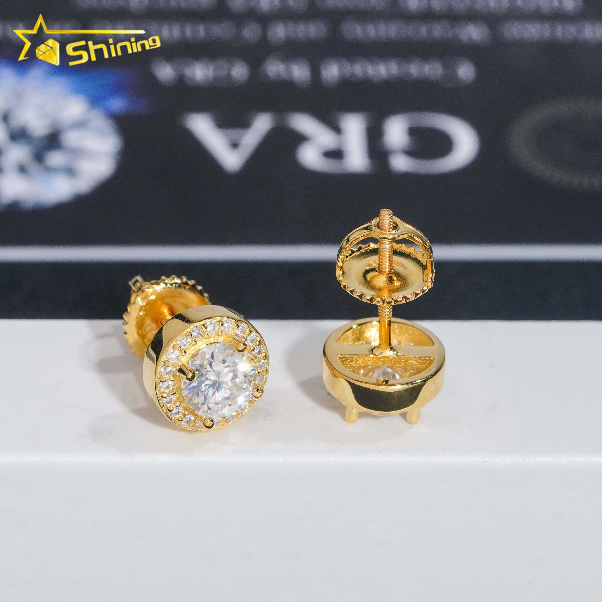 Fine Sterg Sier Iced Out Hip Hop Jewelry Dia Stud VVS Moissanite Earrings