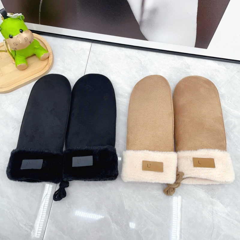 Luxury Women Mittens Gloves Thicken Wrist Fingerless Warm Winter Mittens Brown Colors Trim Fur Classic Woolen Leather Gloves