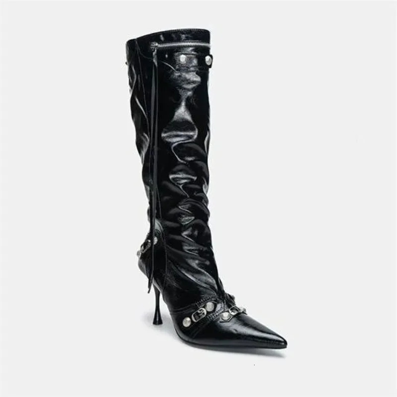 Womens sexy boots Pointed Toe high heels autumn item slim high heels er knee high Zapatos unprinted Chelsea boots pump 241206