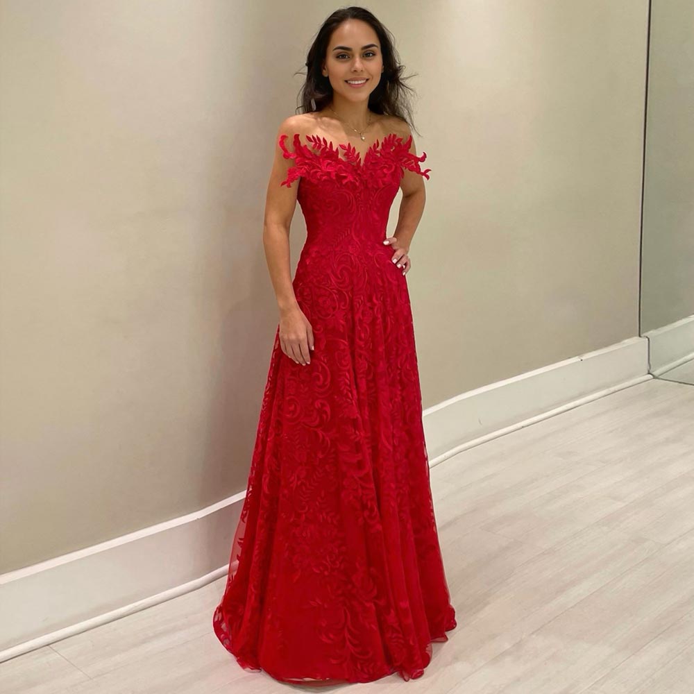 Lace Red Prom Dresses D Appliqued Evening Gowns Strapless Necke Or Length Special Ocn Formal Wear
