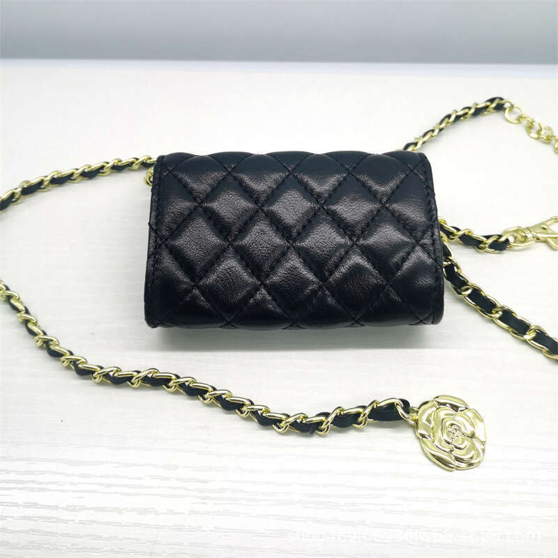 2022 New Black Chain Crossbody Small with Genuine Leather Lingge Trendy and Stylish Short Sheepskin Waist Bag for Women