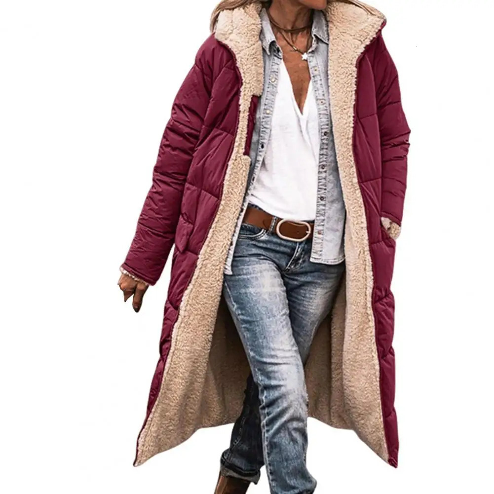 Womens long hooded down jacket fashionable womens winter with side pockets doublesided n ultrathin suitable for outdoor use 241209