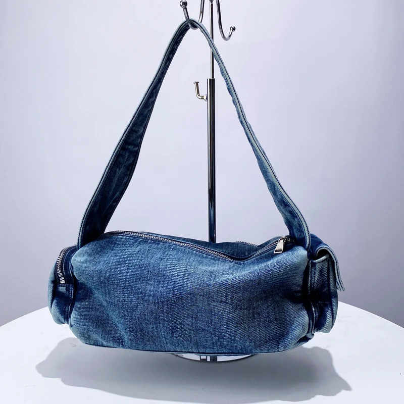 Denim Moto Bike Womens Underwear Bag er Handbag and Wallet 2024 Retro Multi Pocket Zipper Shoulder241209