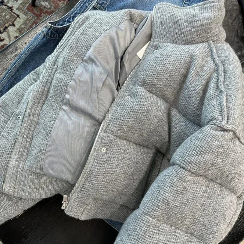 Neploe American Style Gray Parkas Women Winter Stand Collar Zipper Coats MujerY2k Long Sleeve Thicked Warm Jackets 241210