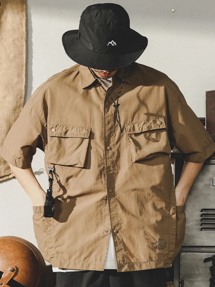 Houzhou Techwear freight shirt mens short sleeved top clothing casual quick drying summer Japanese street hiphop 241209