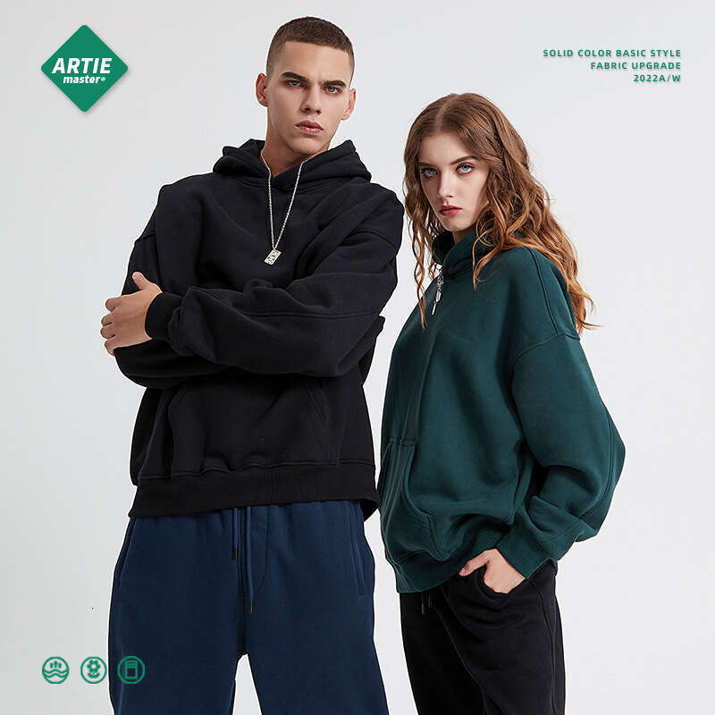 2024 Autumn/Winter New Product Splicing Veet Hooded Brand for Men in Europe and America Solid Color Basic Blank Trendy Men's Hoodie