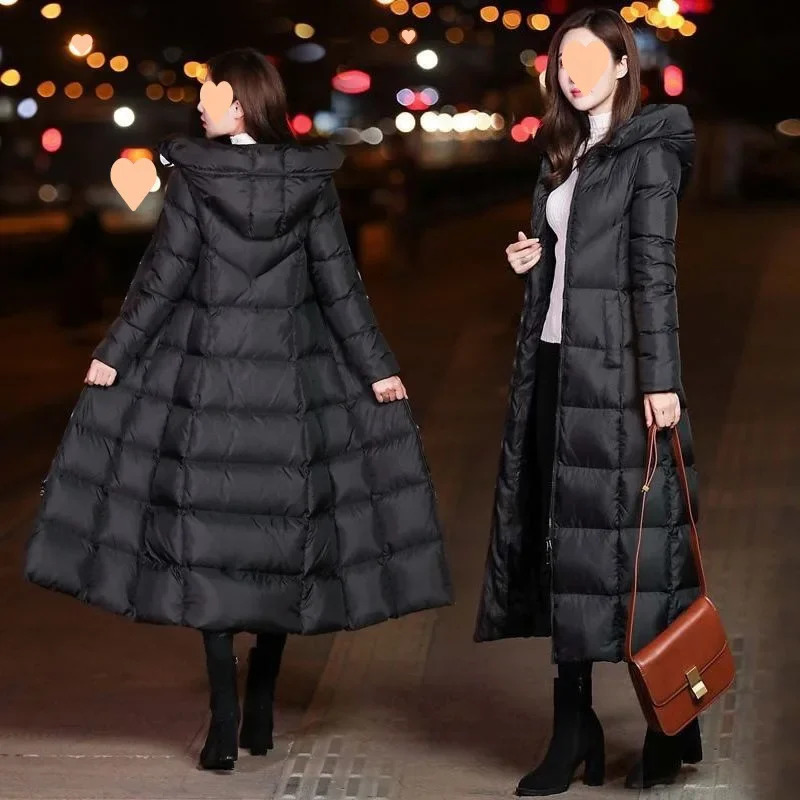 Winter Jacket Womens Black Long Puff Elegant Coat 2023 Retro Street Clothing Thick Warm Silk Leisure Park 241209