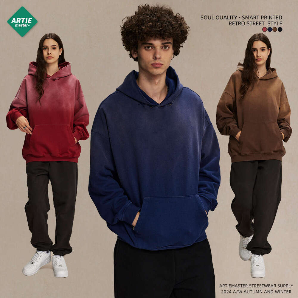 2024 Autumn/Winter New Product: Vintage Hooded Hoodie for Men, 450g Heavy Weight Washed with Broken Holes