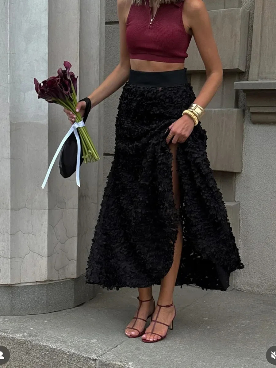 Bornladies Winter Red Fashion Long Petal Skirt Womens Inspired Evening Gown Elegant Lady Unique High Waisted Skirt 241210