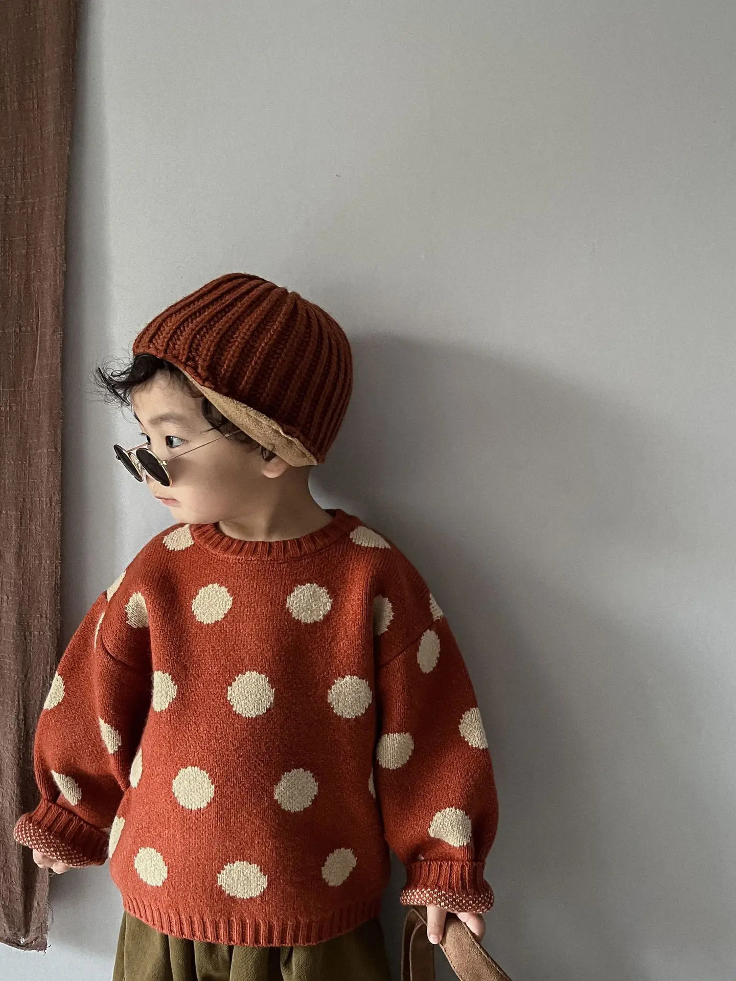 Milancel Autumn Winter Vintage Look Kids Boys Sweaters Polka Dot Girls Knitwear Outwear Boys Pullover for 1-6Y 241210