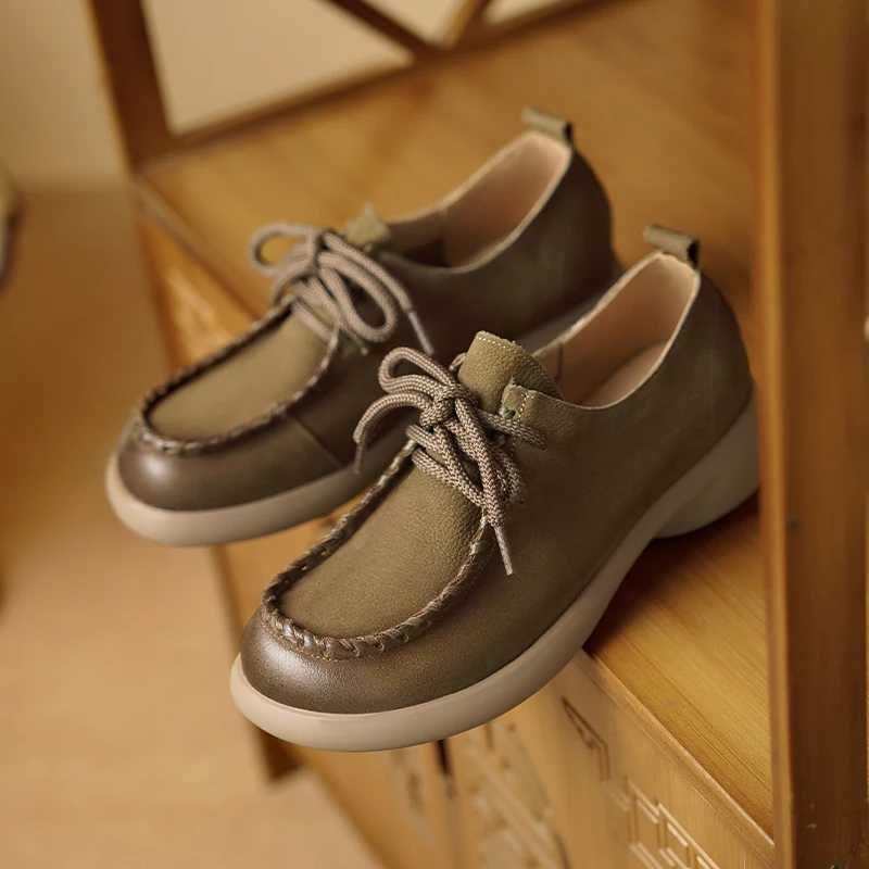 AIYUQI Women Shoes Retro Season Genuine Leather Lace-up Shoes Ladies British Style Large Size Women's Spring Shoes