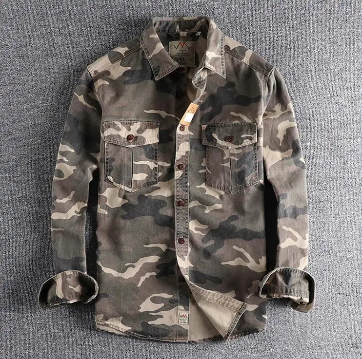 Mens dual pocket camouflage shirt mens cargo highquality outdoor hiking sports youth jacket 241209