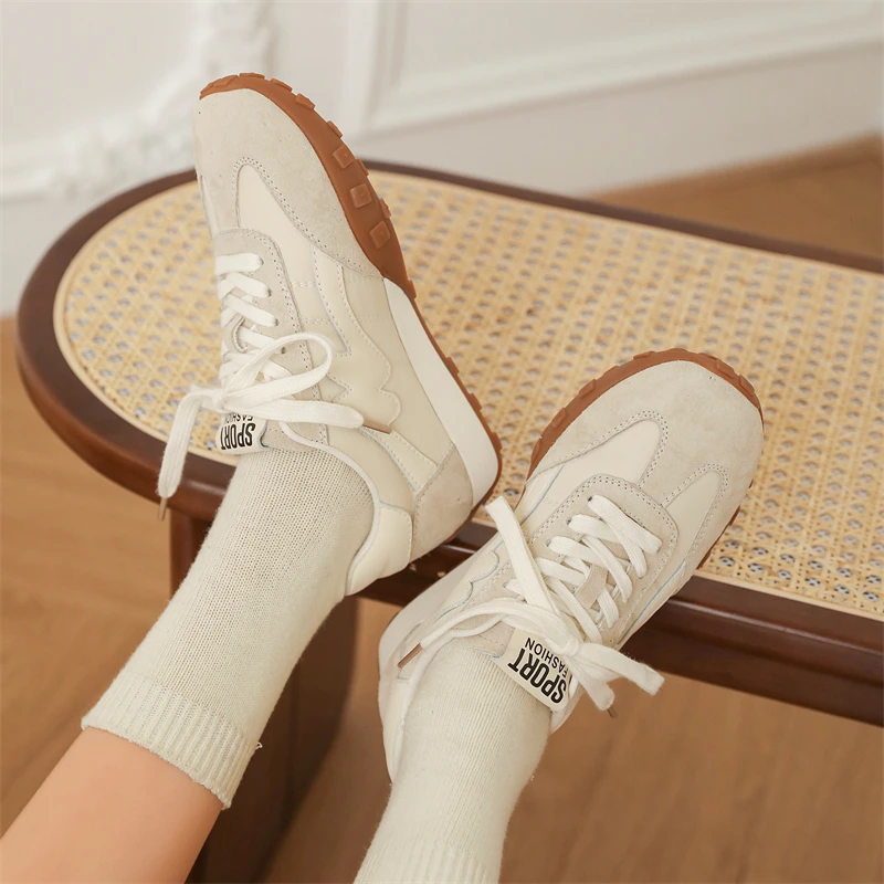 AIYUQI Sneakers Women Spring Genuine Leather Women Moral Training Shoes Flat Casual Shoes Women Forrest Gump Shoes Women