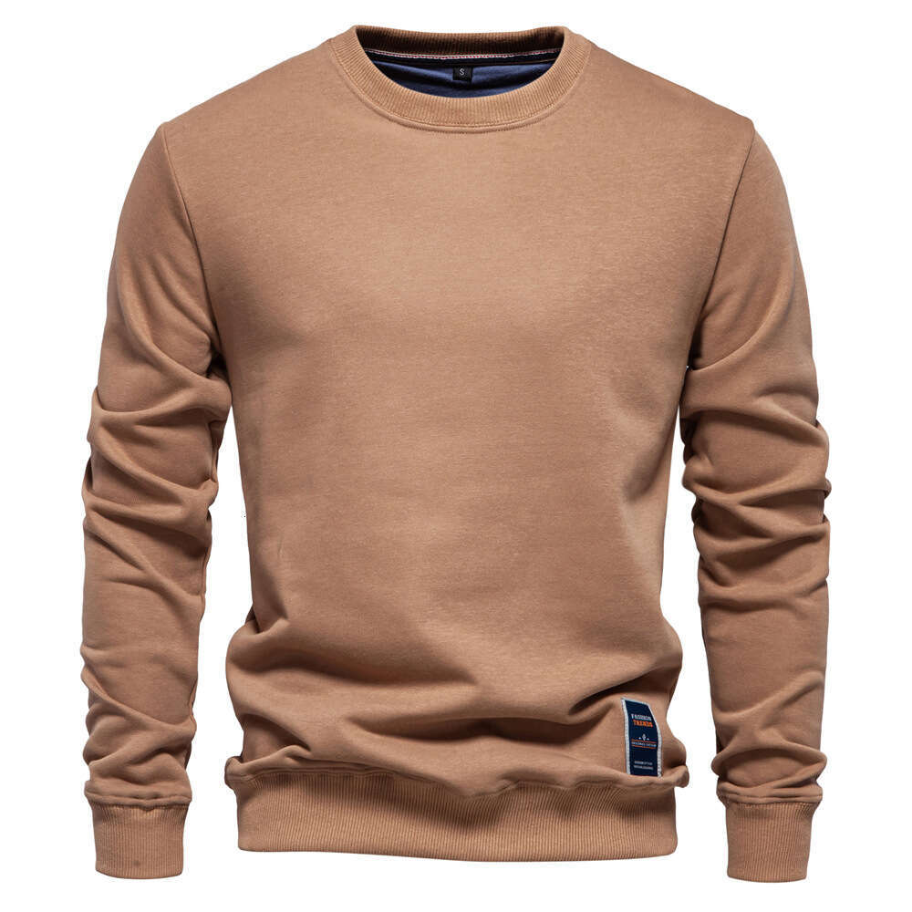 2024 autumn new European long sleeved trend men's loose solid color round neck casual hoodie