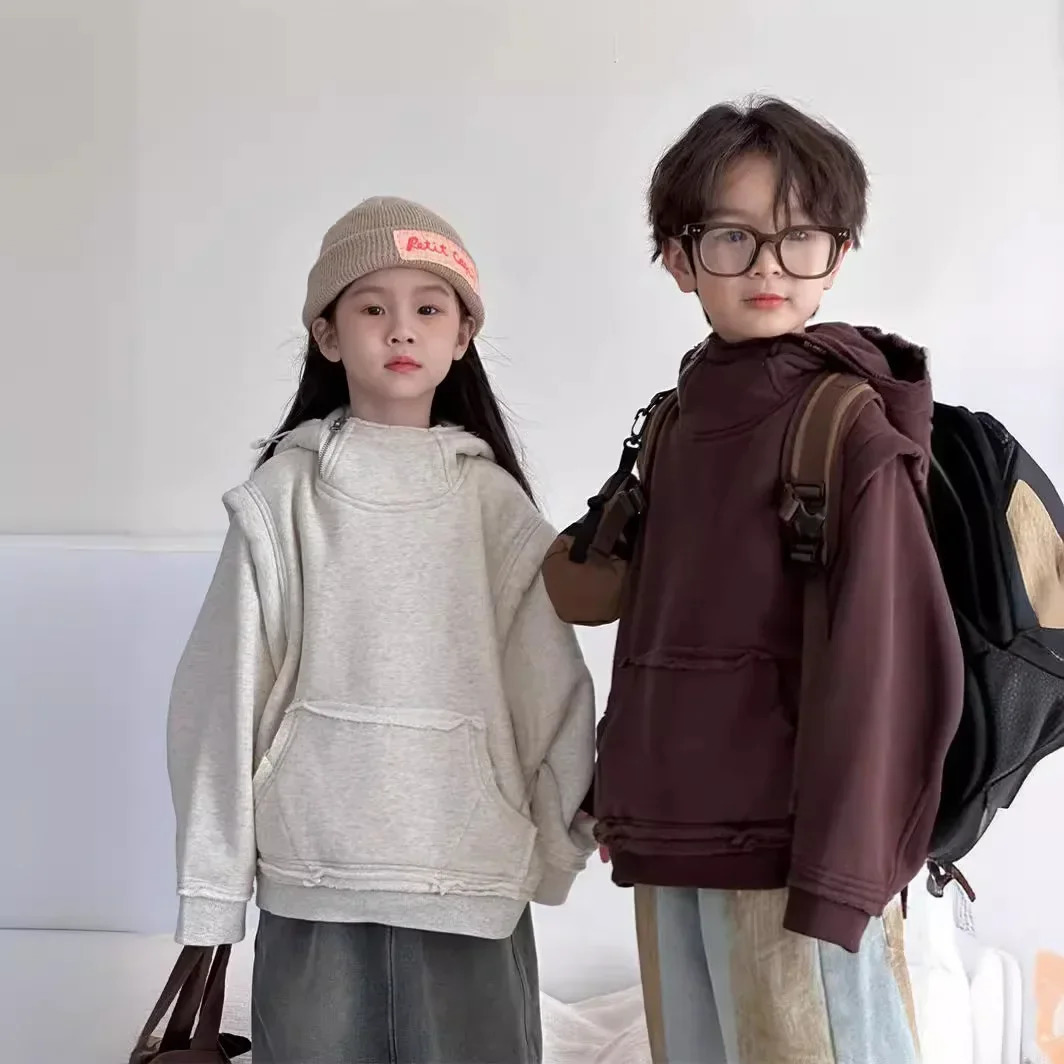 Winter Product Childrens Solid Color Thick Warm Hoodie 241210