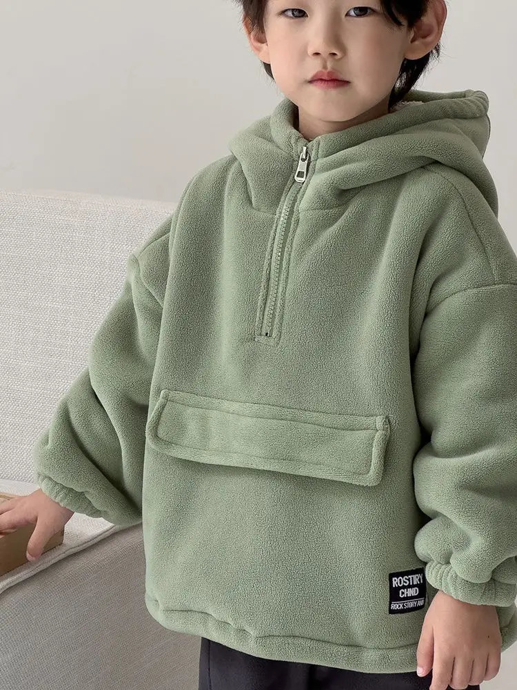 Winter Warm Baby Girl Boy Flat Polar Wool Half Zipper Hoodie Sweater Jacket Childrens Hoodie Childrens Set Zipper Top 2-10 Years 241210