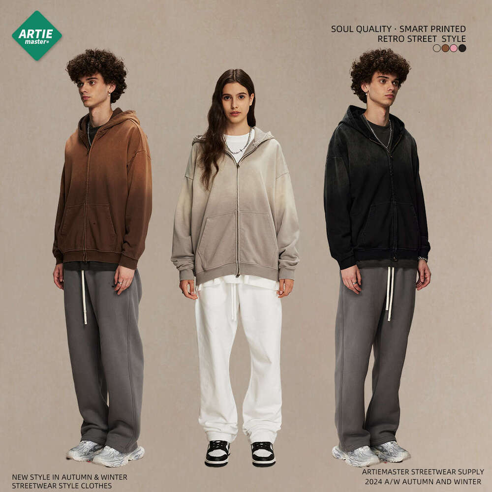 2024 Autumn/Winter Trendy Brand Spray Dyeing Used Zipper Hoodie Washed Retro Cardigan Men's and Women's Jacket