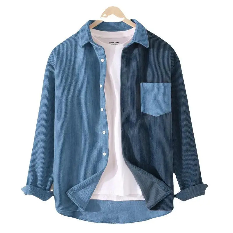 Spring and autumn goods denim mens long sleeved casual pocket patch work shirt highquality 241209