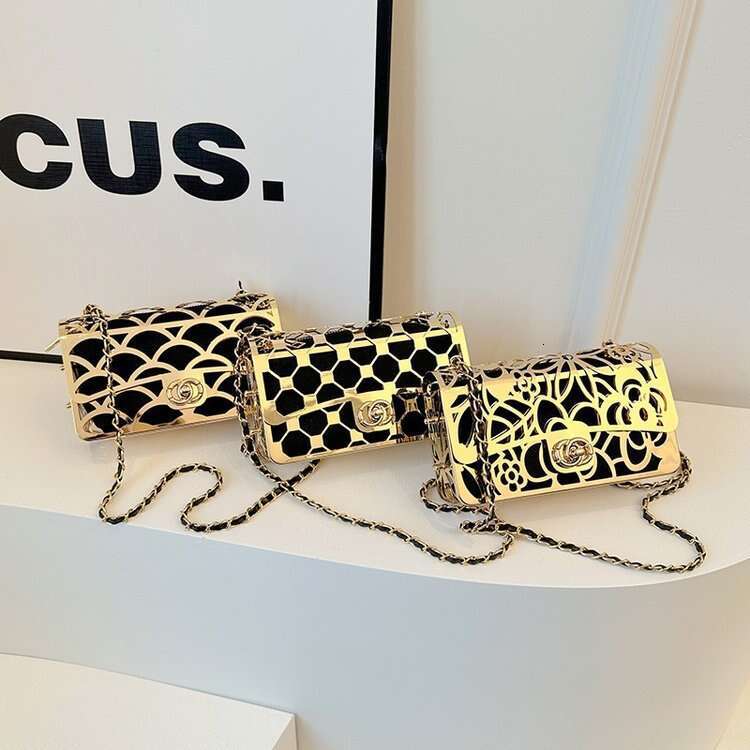 2024 New Metal Fashion Hollow Personalized Banquet Single Cross Shoulder Small Fragrant Style Women's Bag