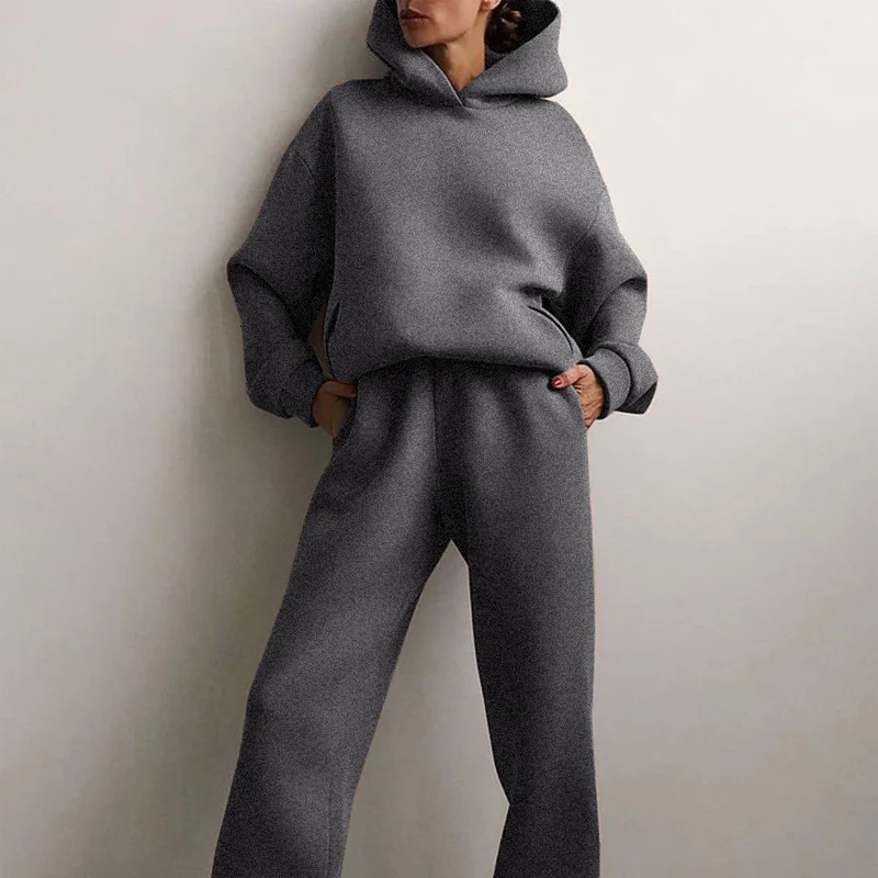 Winter Women Fleeced Tracksuits Casual Hoodie and Sweatpants Suit Fashion Two Pieces Set Hooded Sweatshirt Sport Jogger Outfits 241209