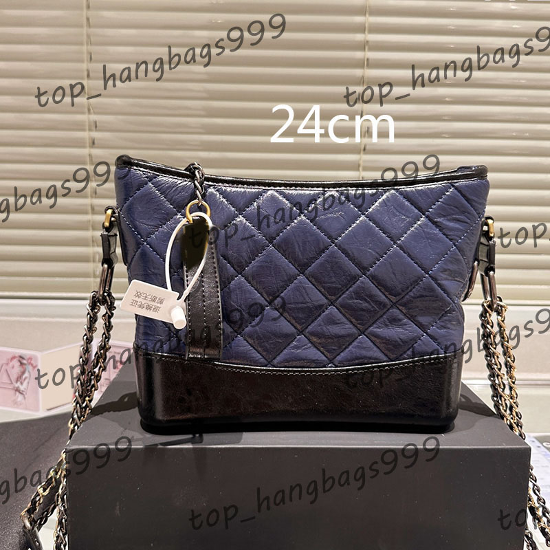 Cowhide Hobo Underarm Shoulder Bags Two tone Bag With Leather Shoulder Strap and Gold Metal Hardware Multi Chain Handbags Large Capacity Purse 20cm/24cm