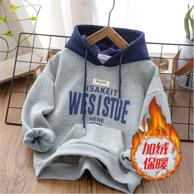 Leisure sports shirt childrens warm thick top boys hoodie fashionable cartoon song set childrens autumn and winter clothing 241210