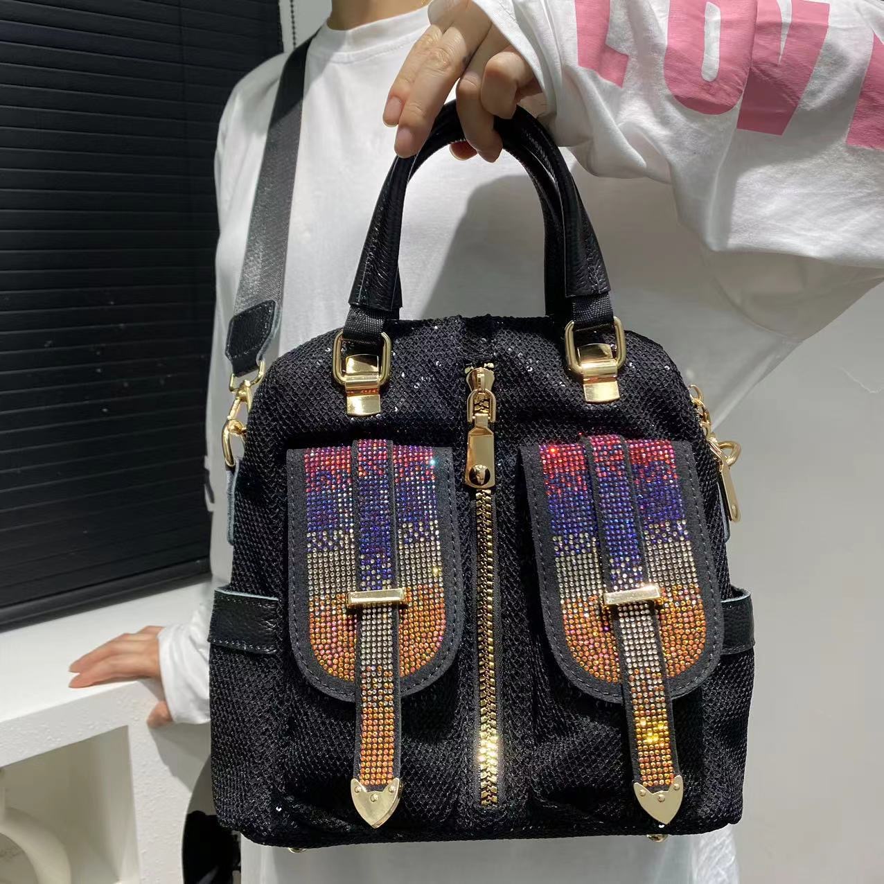 2025 NEW Evening Bags Female Big Capacity Vegan Leather Shiny Paillette Rivet Laptop Work Hobo Pouch Bag uri Designer Commuter Slouchy hurenlakeshoes