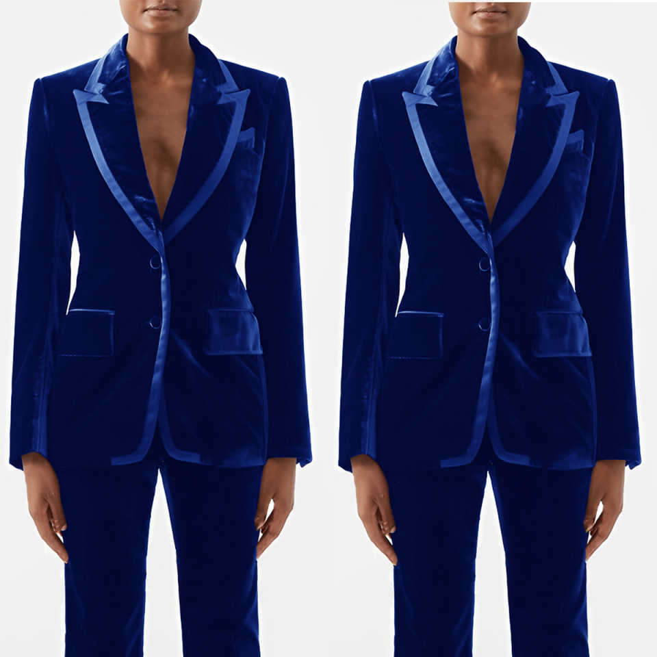 Formal Women Suits Velvet Peaked Lapel Single Breasted Blazer Ladies Outfits Fashion 2 Pieces Sets Pants Coat Mother Of The Bridal Suit Customized