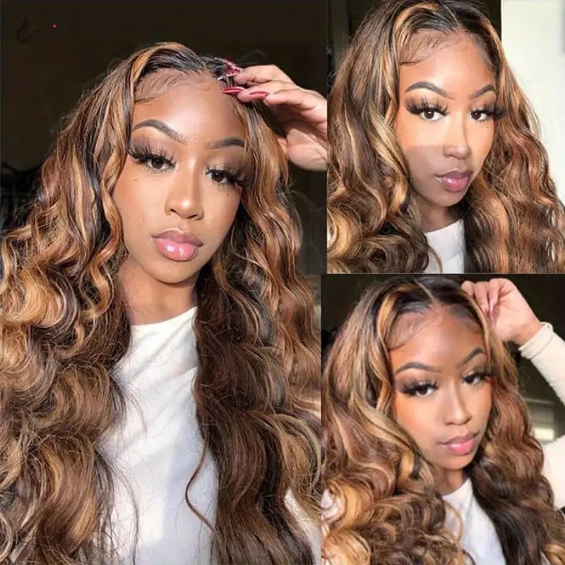 Ombre Big Curly 13x4 Hair Wigs Simualtion Human Hair Wig Deep Curly Brazilian Long Highlight Wig Synthetic Wigs Pre Plucked Heat Resistant Lace Fronta