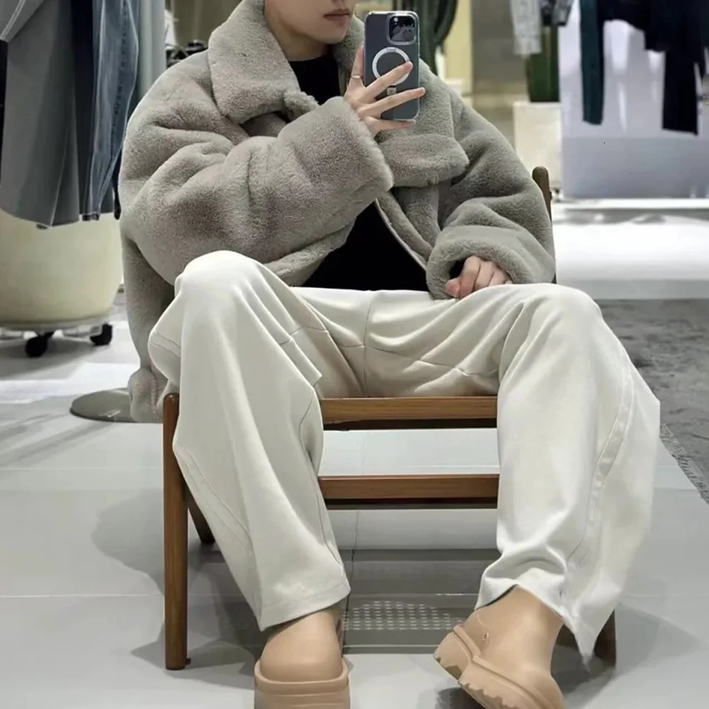 Cold resistant and warm Korean style plush jacket mens autumn winter thick fashion rabbit fur coat 241209