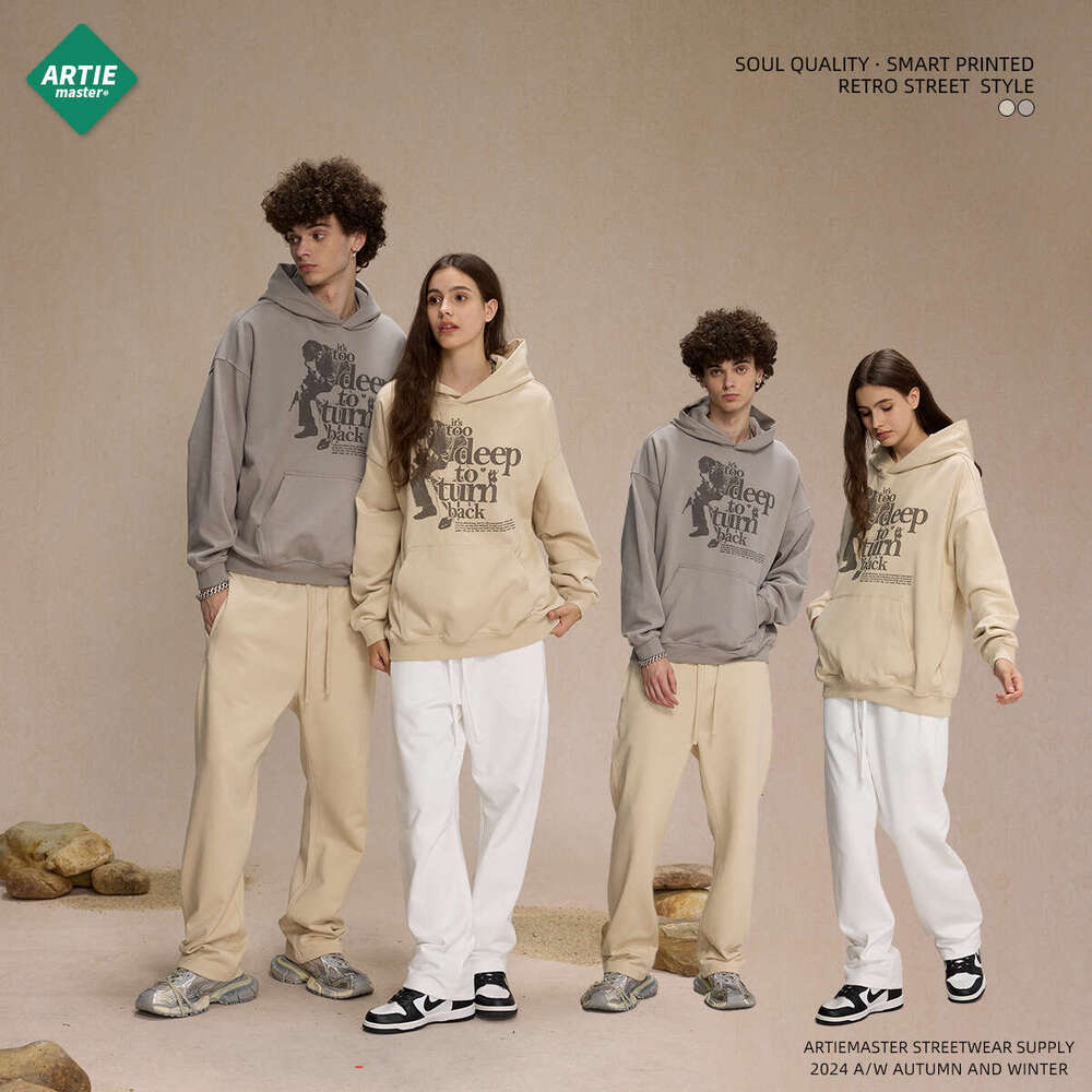 2024 Autumn New Product 430g Digital Direct Spray Woolen Loop Printed Men, American Retro Trendy Brand Hoodie for Men